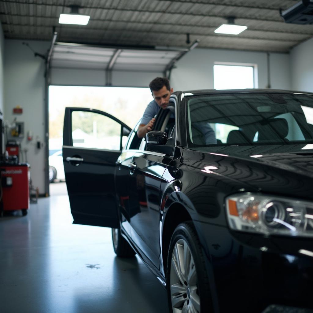 Car being repaired at a professional auto glass shop in Wilmington