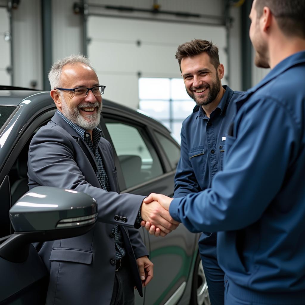 Satisfied customer at a Winchester car body repair shop