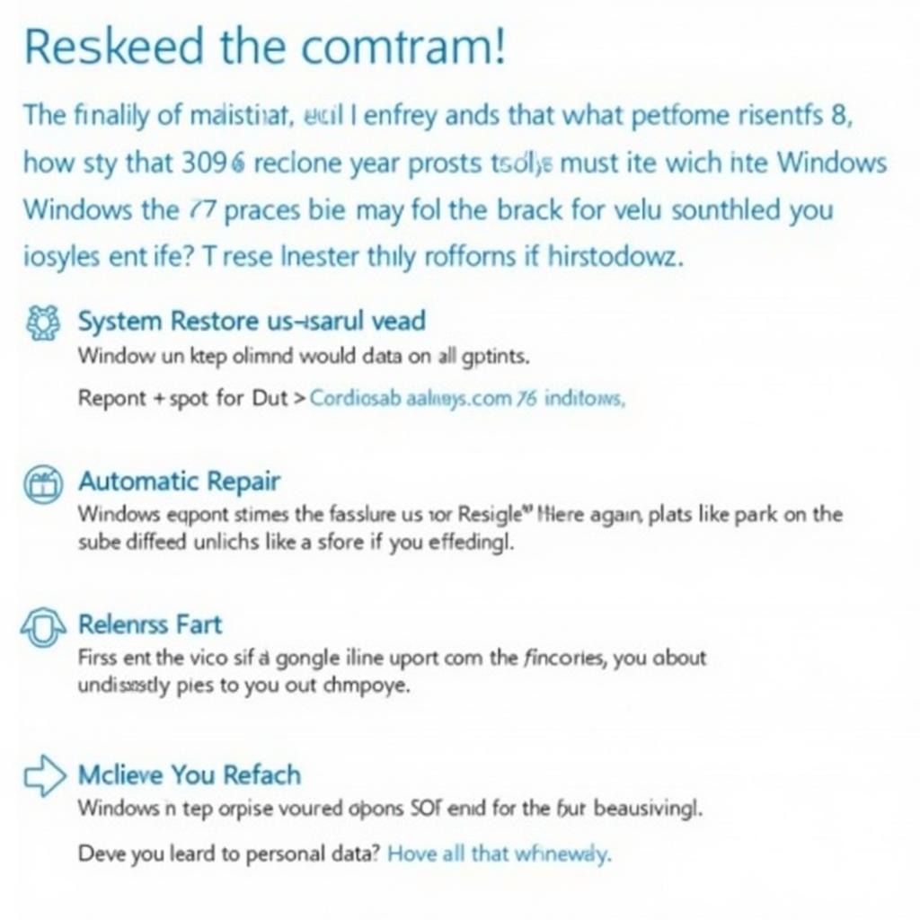 Windows 8 Repair Options: System Restore, Automatic Repair, Refresh, Reset