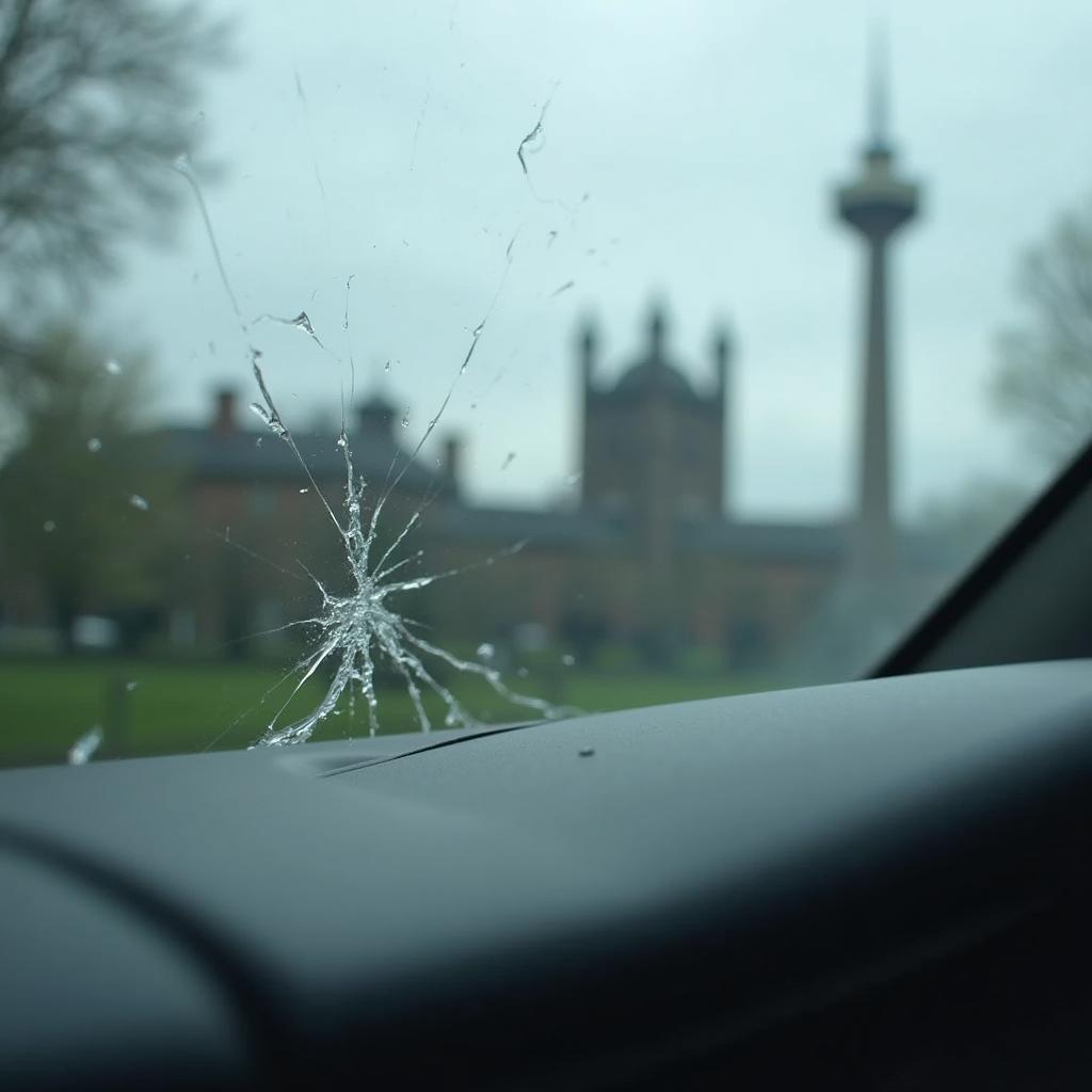 Close-up of a chipped windscreen in Belfast