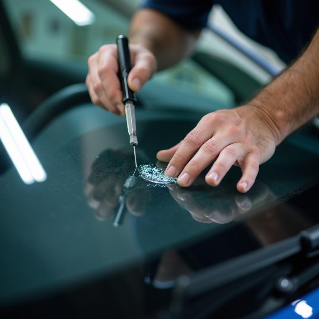 Windshield Chip Repair in Progress