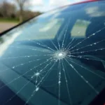 Car Windshield with Spreading Crack