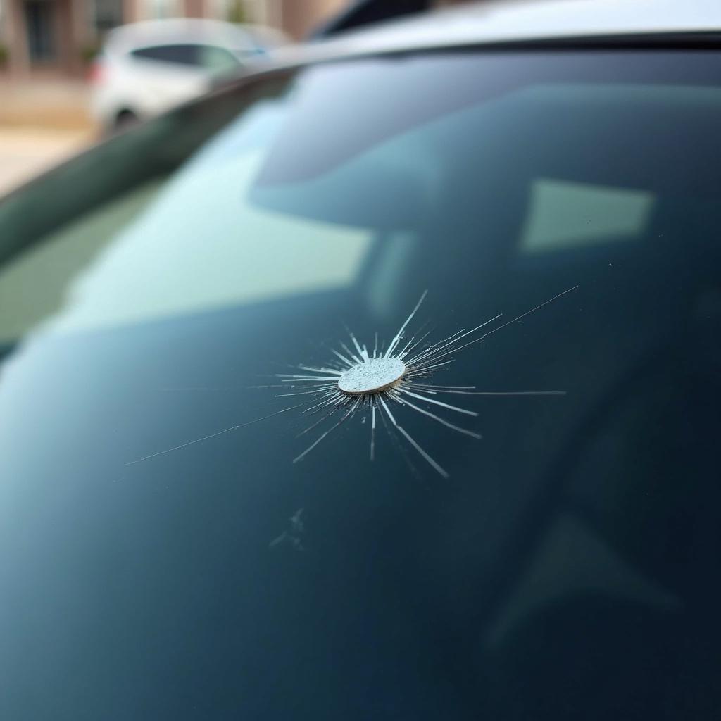 Car Windshield with Chip at Top Edge