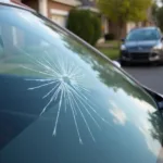 Close-up of a cracked windshield in Farmville, VA