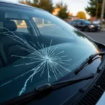 Car windshield with a large crack caused by heat