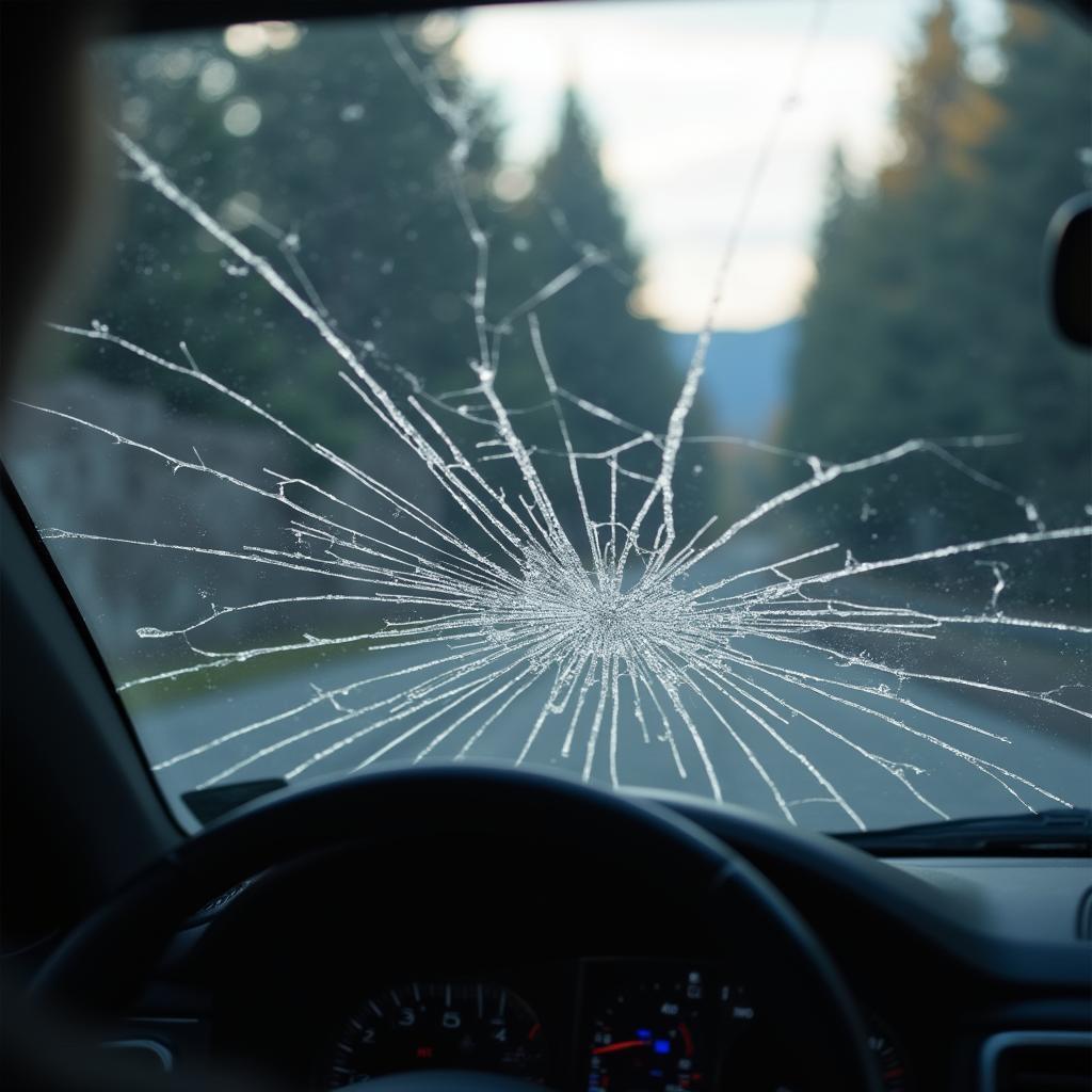 Kelowna windshield with a large crack