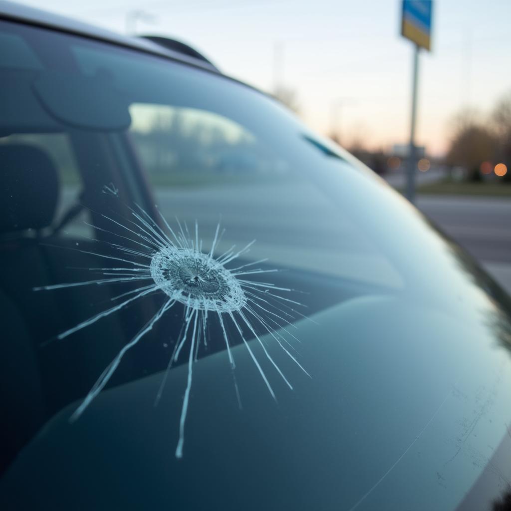 Close-up of a windshield crack on a car in Moscow, Idaho.