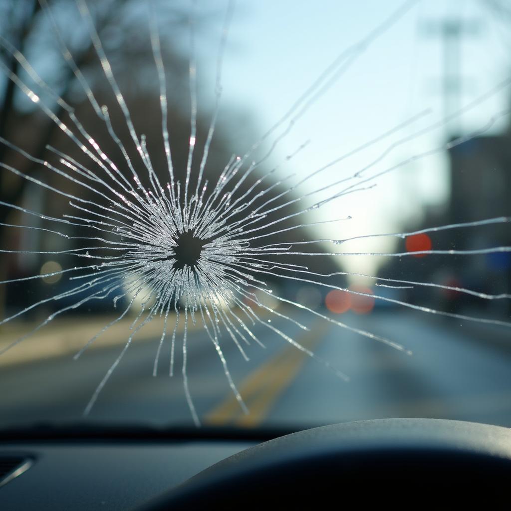 Close-up of a windshield crack in Oakville