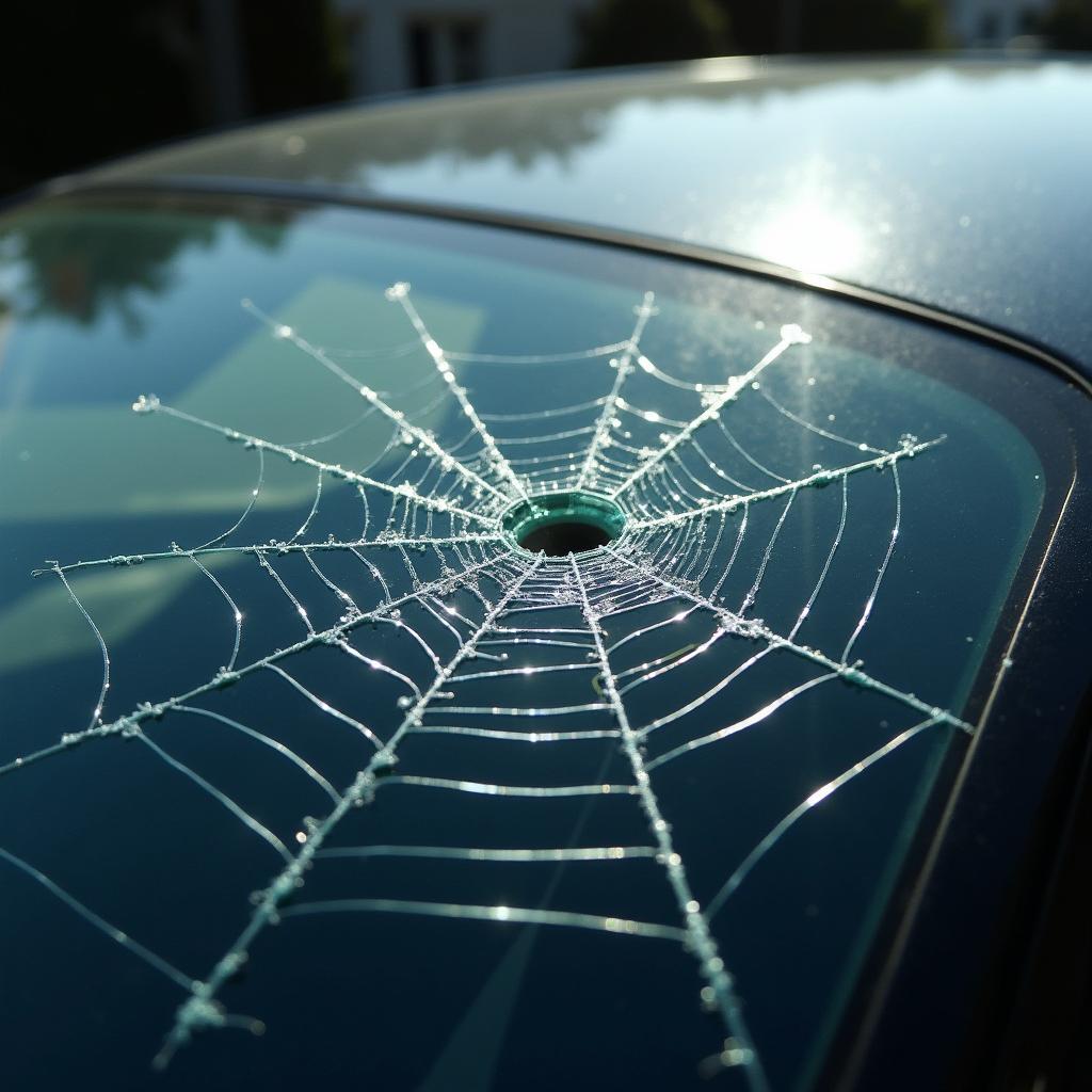 Close-up of a windshield crack