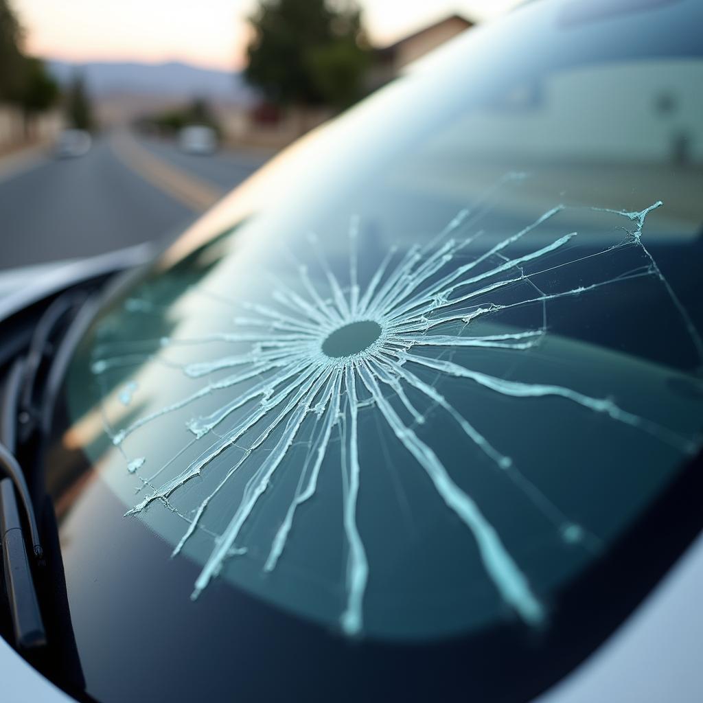 Car with a cracked windshield in Simi Valley