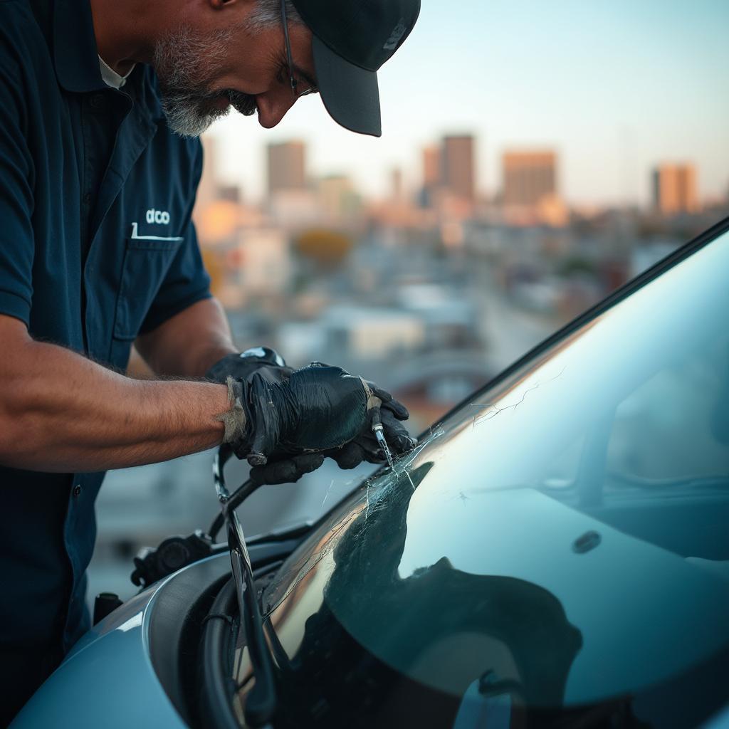 Windshield repair in progress in Lubbock, Texas