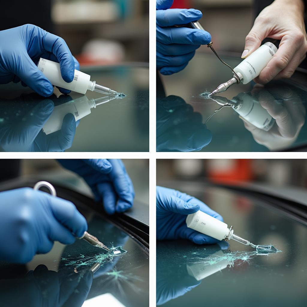 Windshield repair process in a Ryan auto shop