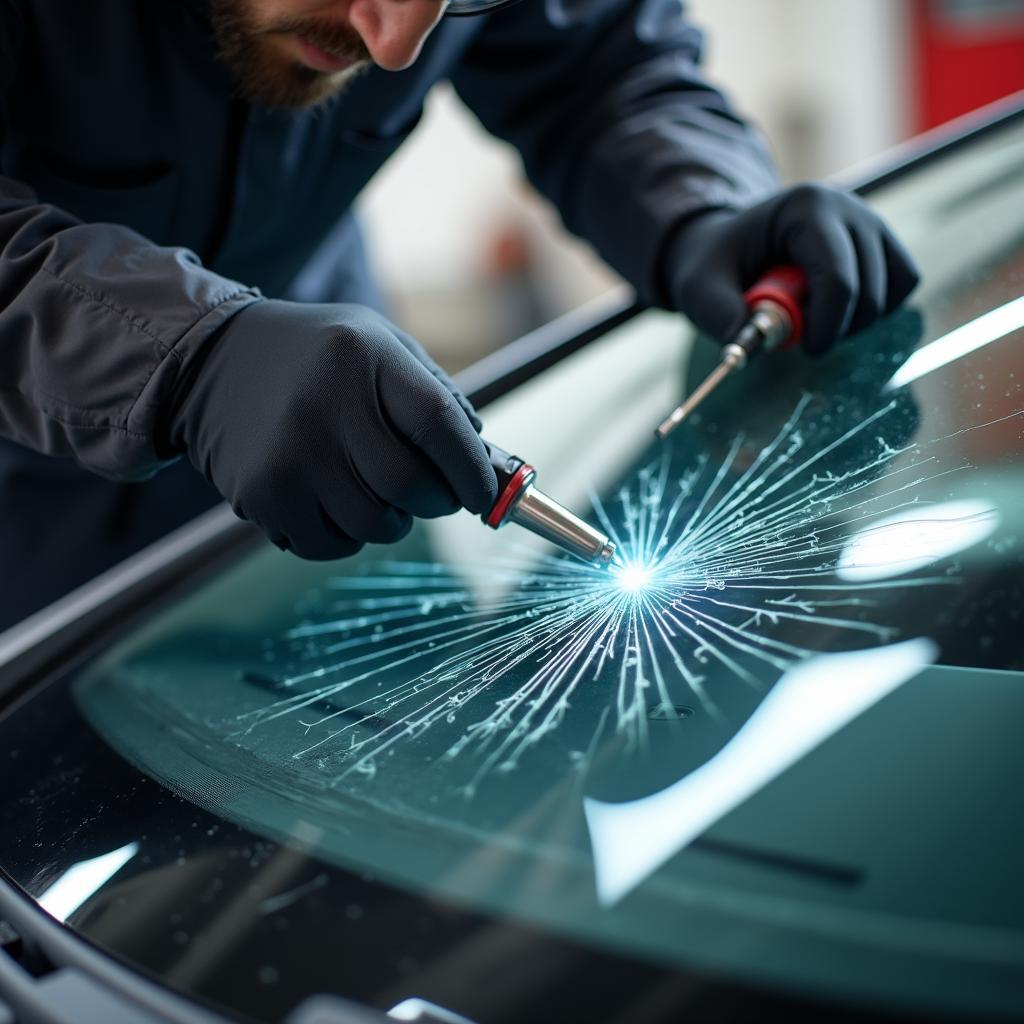 Windshield repair in progress in Reno