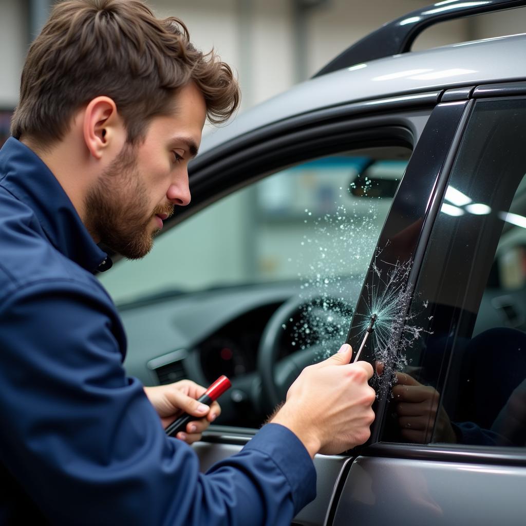 Windshield Repair Technician Working