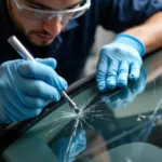 Windshield repair in progress at a Tulsa auto shop