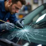 Car windshield repair in progress in Upland, CA