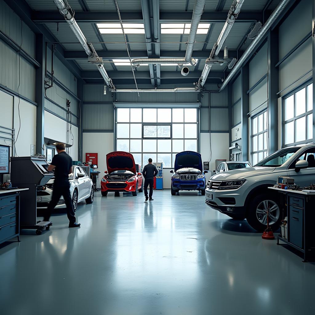 Modern car repair shop in Wishaw with advanced equipment.