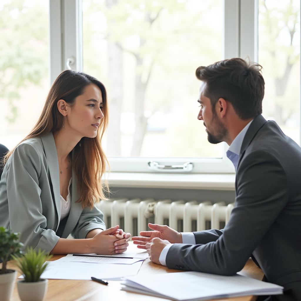 Woman and lender discussing a loan