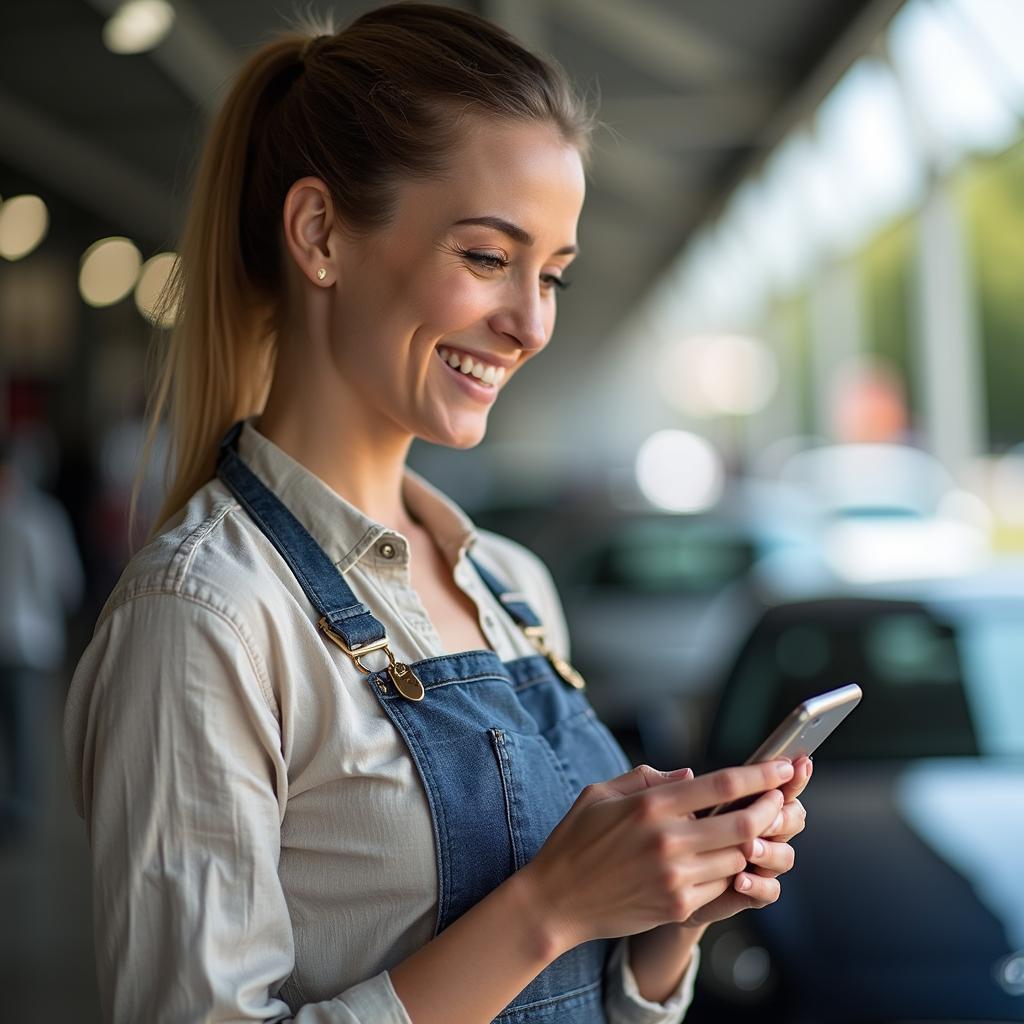 Woman Booking Mobile Car Repair on Phone