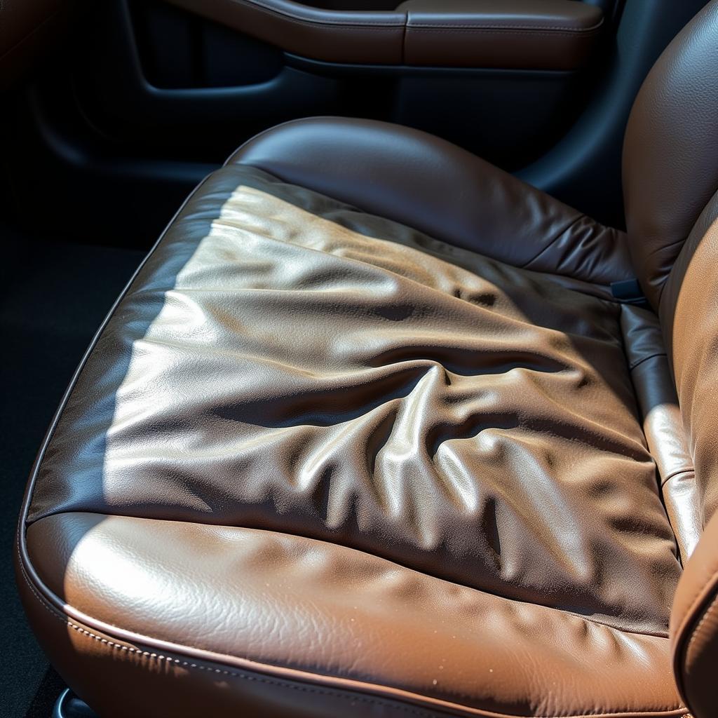 Wrinkled leather car seat due to sun damage