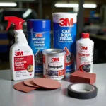 3M Car Body Repair Products Displayed on a Workbench