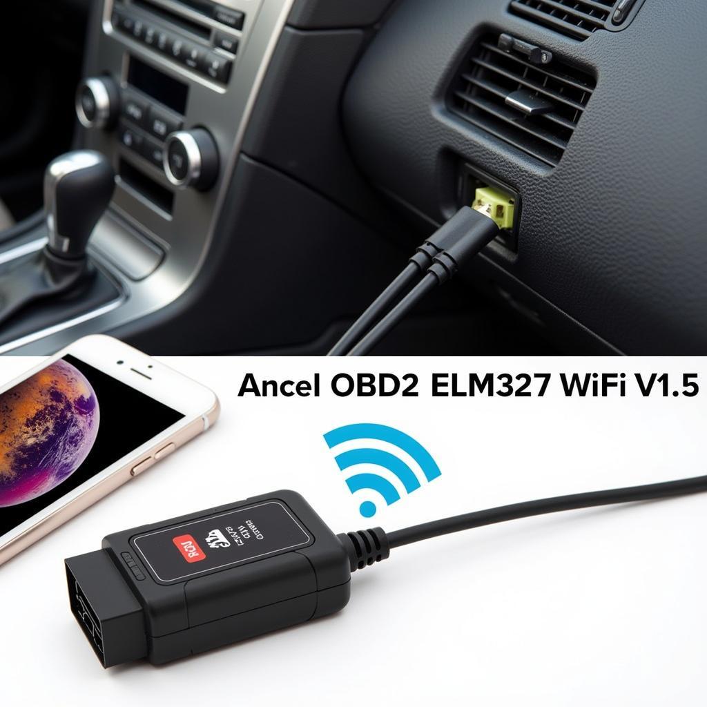 Ancel OBD2 ELM327 WiFi V1.5 Scanner Connected to Car