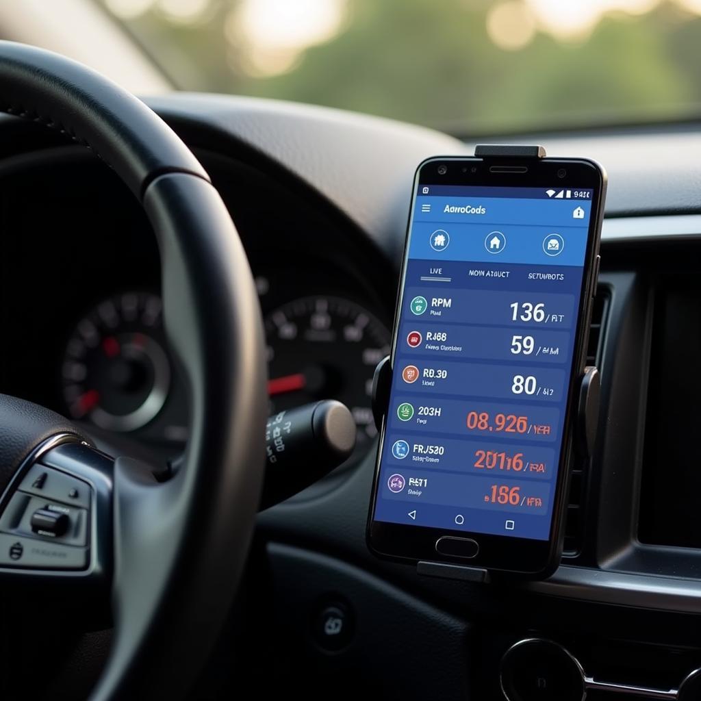 Android Phone Displaying Car Diagnostics Data