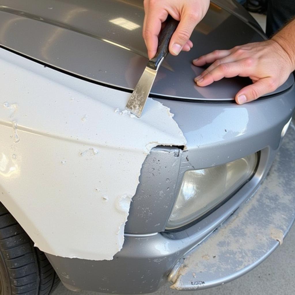 Applying epoxy to a cracked car bumper