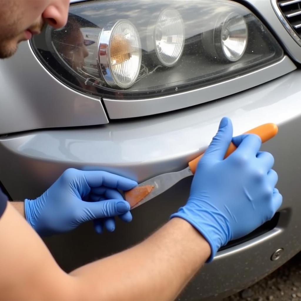 Applying Car Bumper Filler with a Halfords Kit