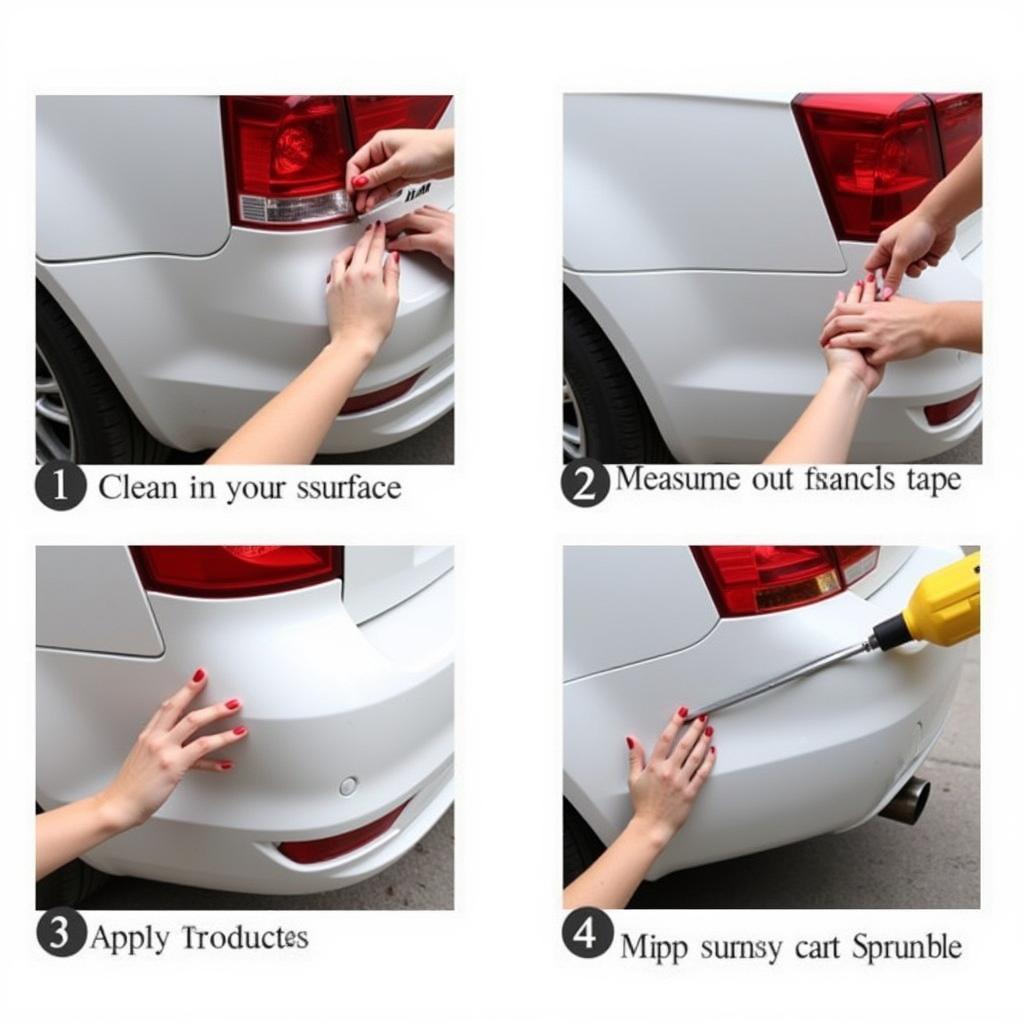 Step-by-step application of car bumper repair tape for a smooth and secure fix.