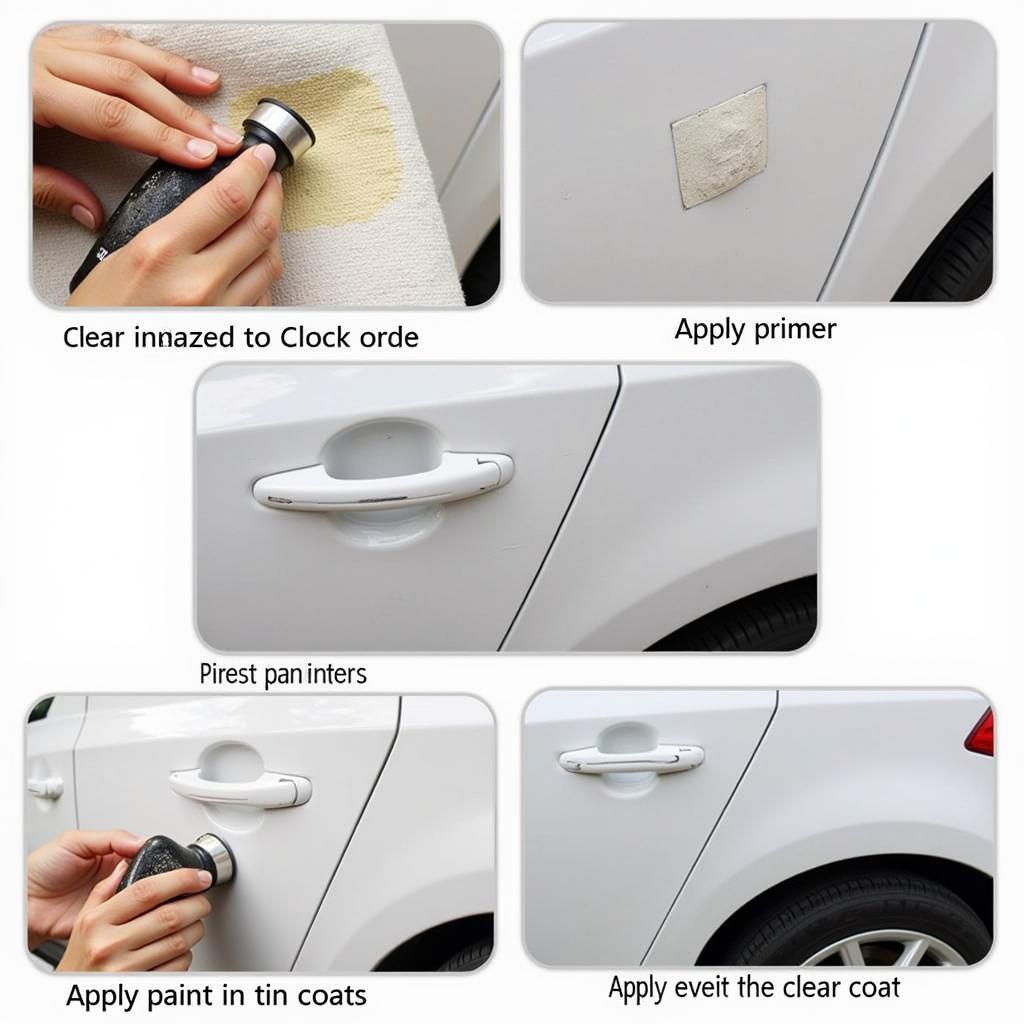 Applying a car paint repair kit step-by-step.