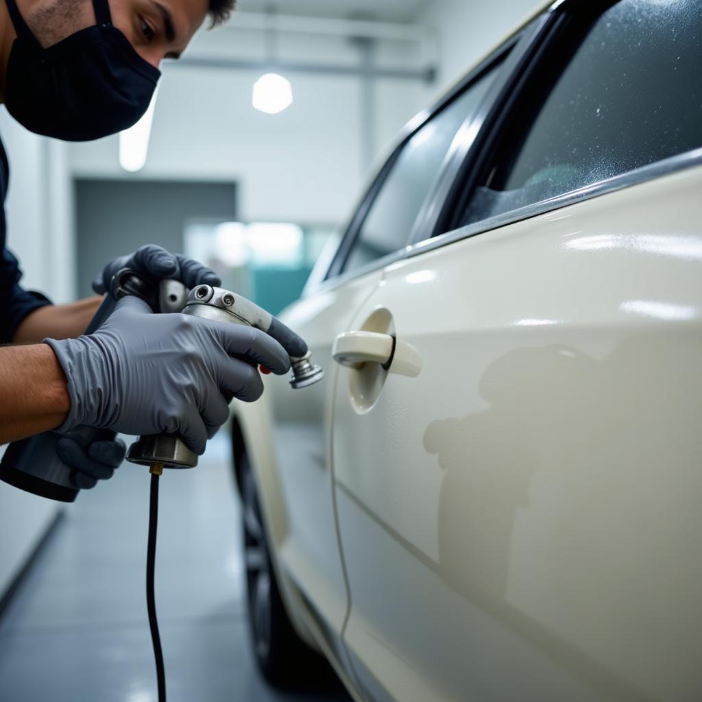 Applying Car Paint with Spray Can