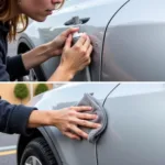 Applying Car Scratch Remover to a Light Scratch