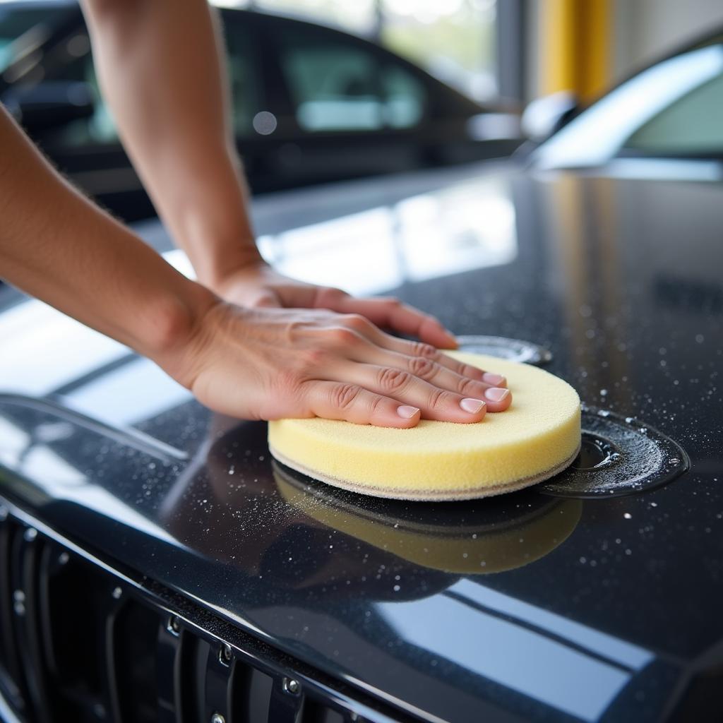 Applying car wax for protection