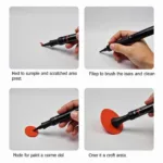 Step-by-step application of a paint pen on a car scratch