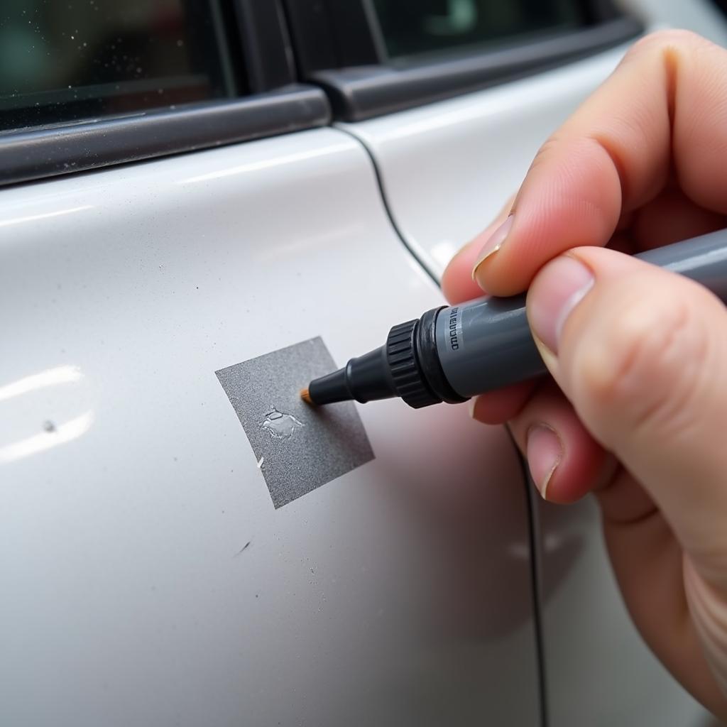 Applying a paint pen to a car scratch