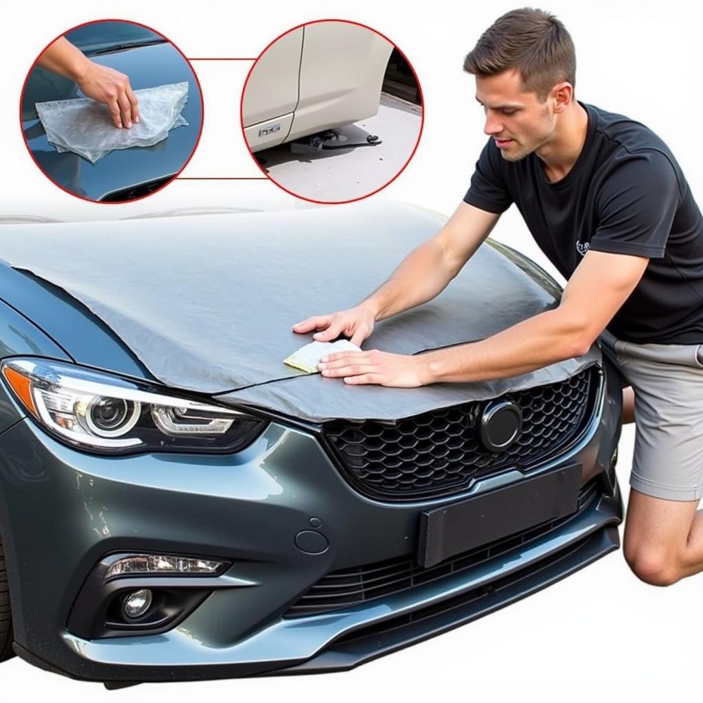 Applying paint protection film to a car's hood