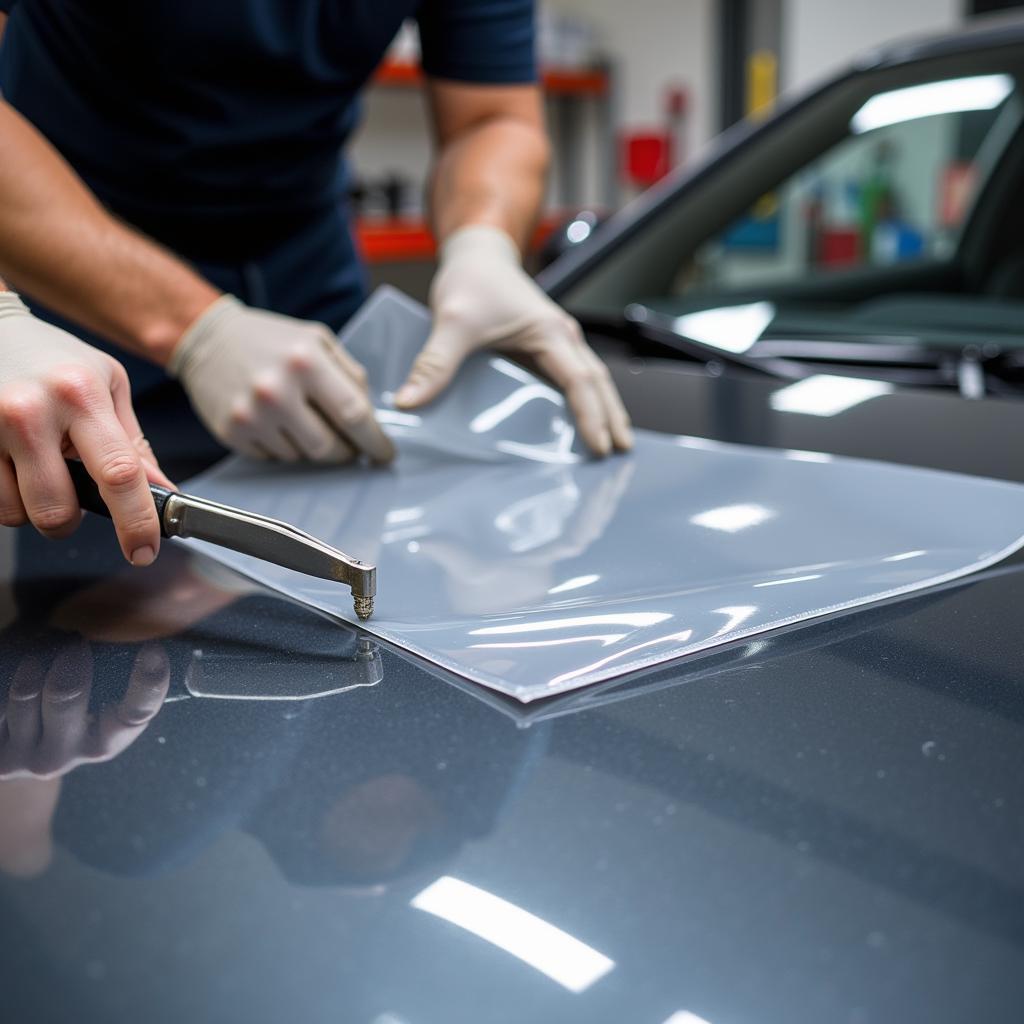 Applying Paint Protection Film to Car Hood