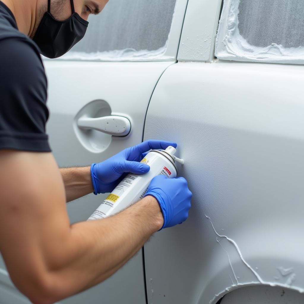 Applying primer to a car dent