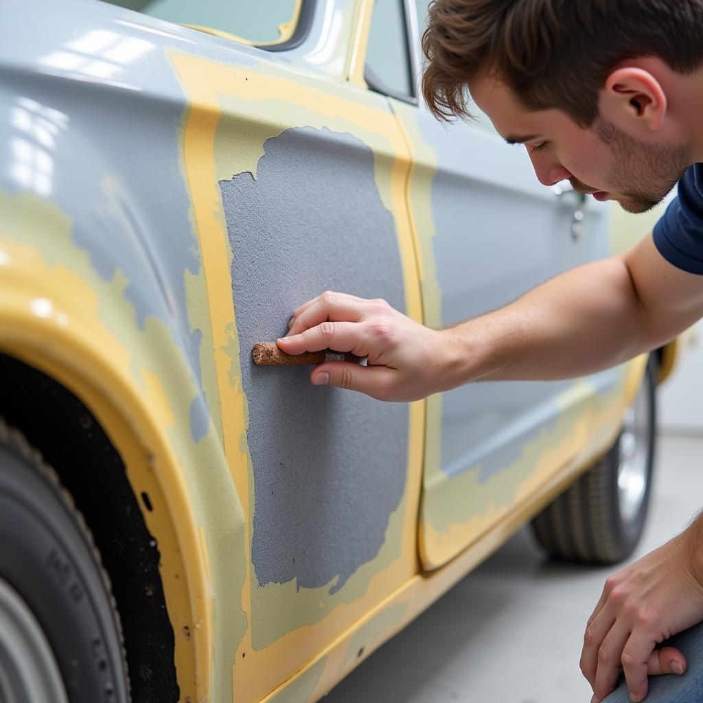 Applying Primer to Car Rust Repair