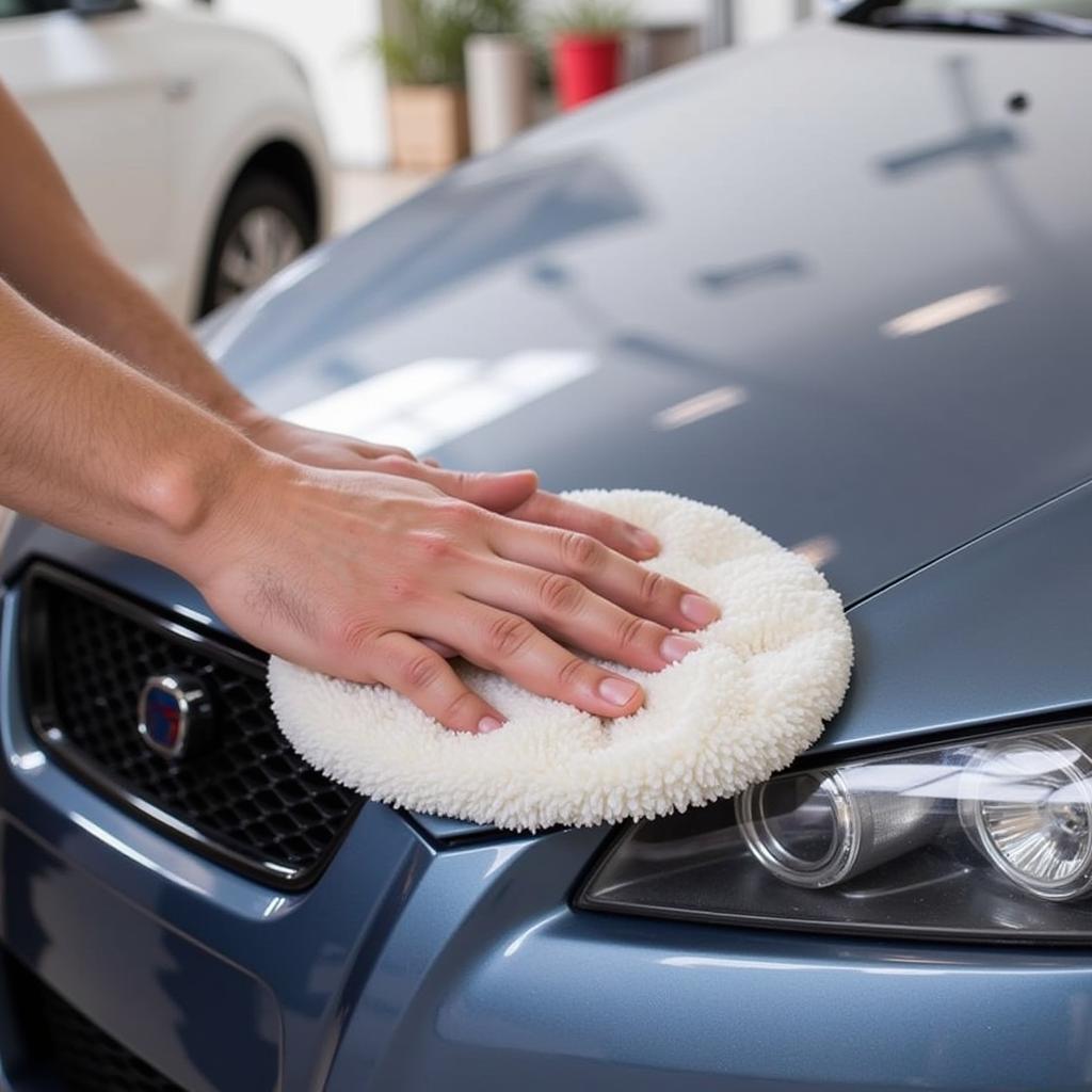 Applying rubbing compound to car paint