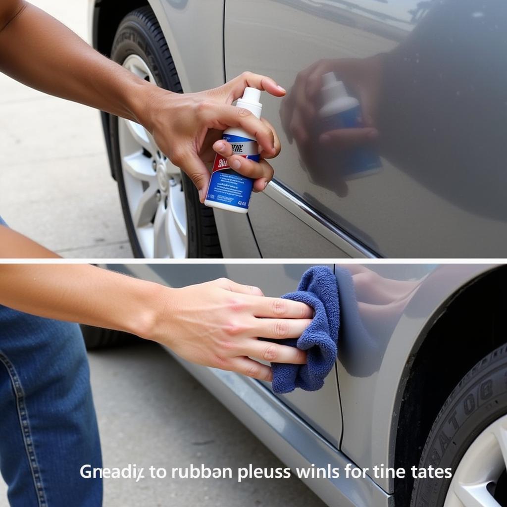 Applying Rubbing Compound to Car Scratch