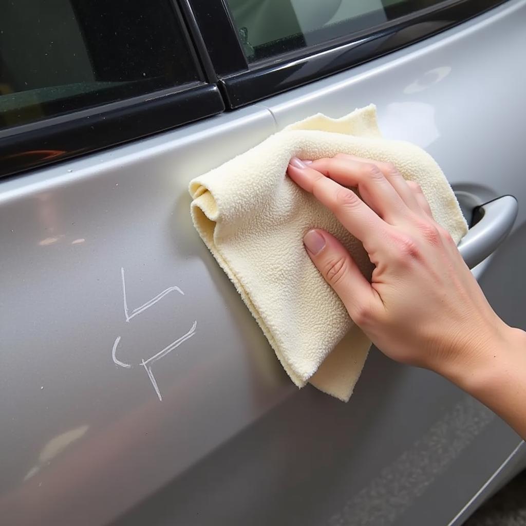 Applying Rubbing Compound to Car Scratch