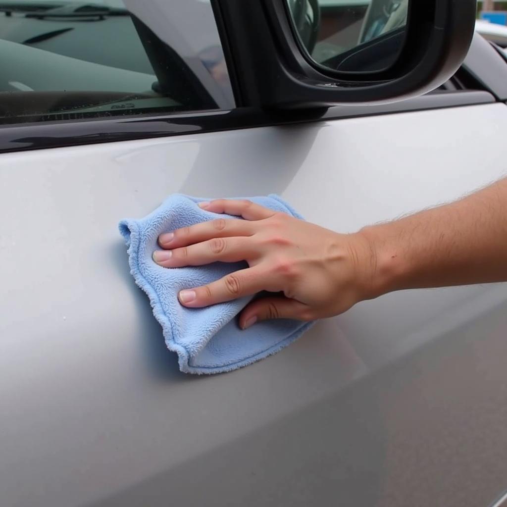 Applying Rubbing Compound to Car Scratch