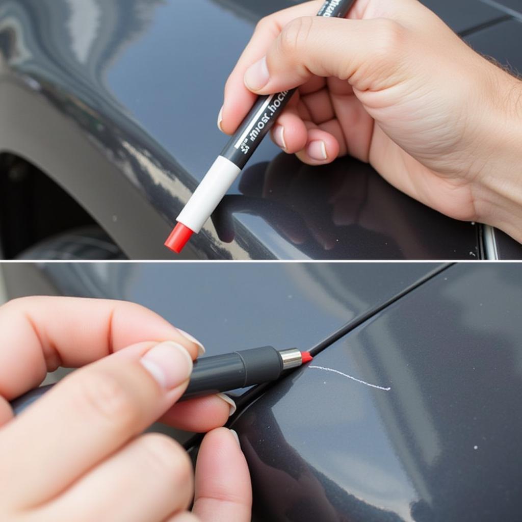 Applying Scratch Repair Paint Pen to Car Scratch