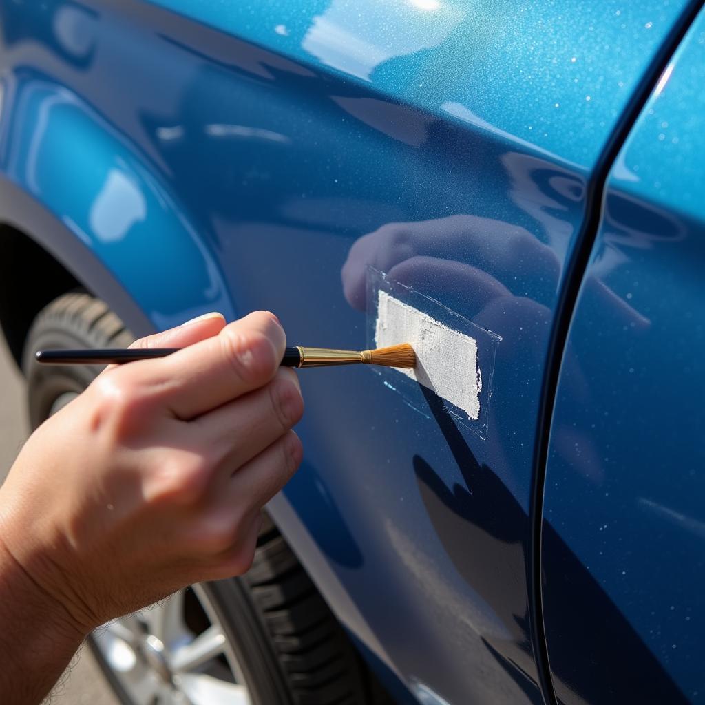 Applying touch-up paint to a car scratch