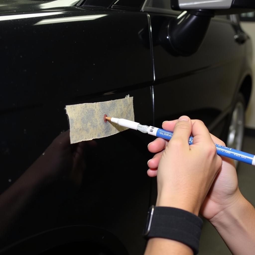 Applying Touch-Up Paint to Black Car Chip