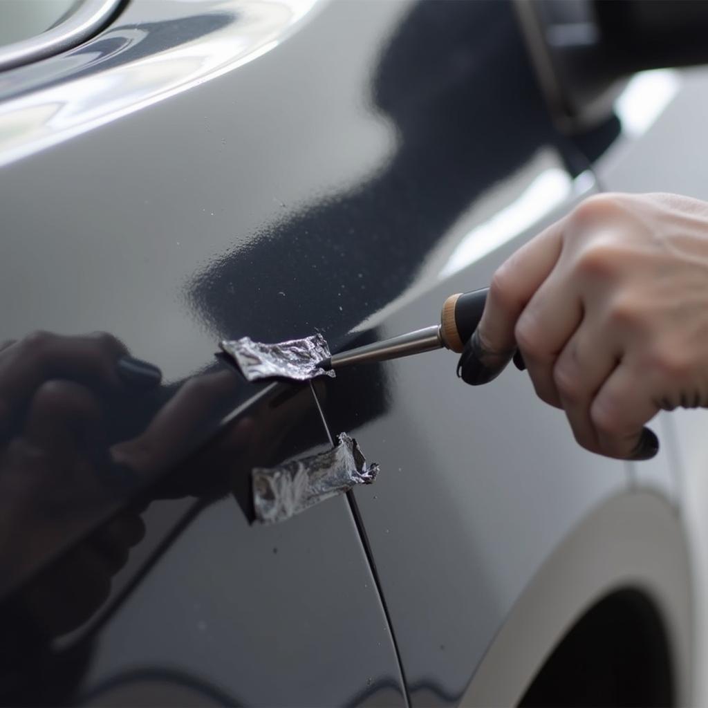 Applying Touch-Up Paint to a Black Car Scratch