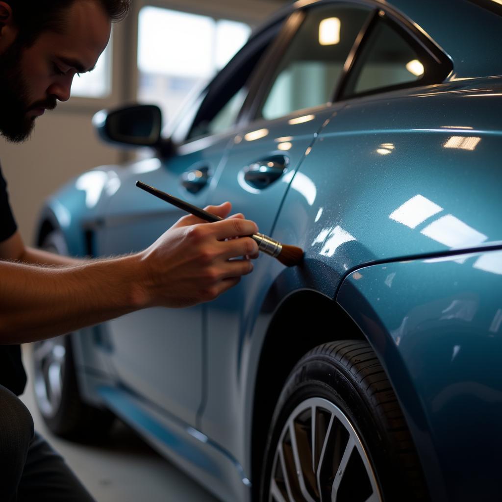 Applying touch-up paint to a car's paint chip