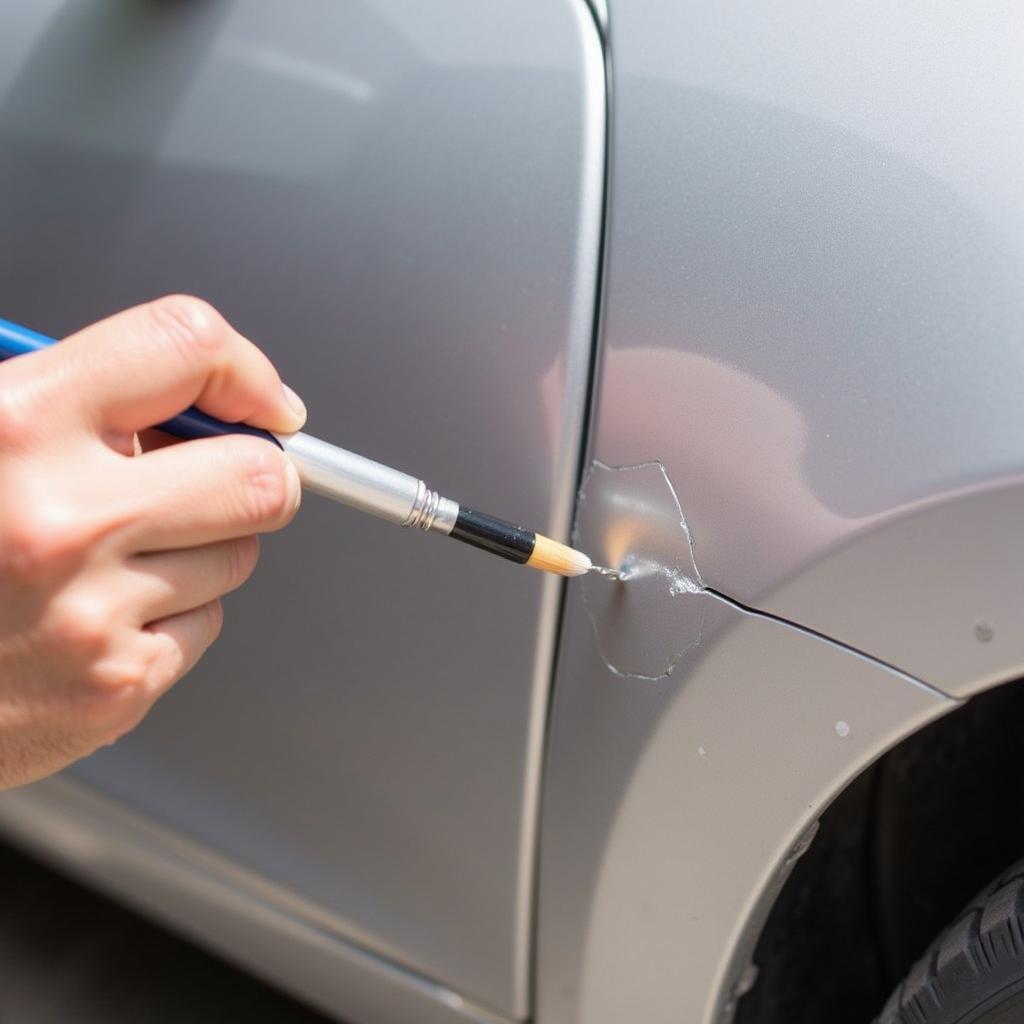 Applying touch-up paint to a car chip